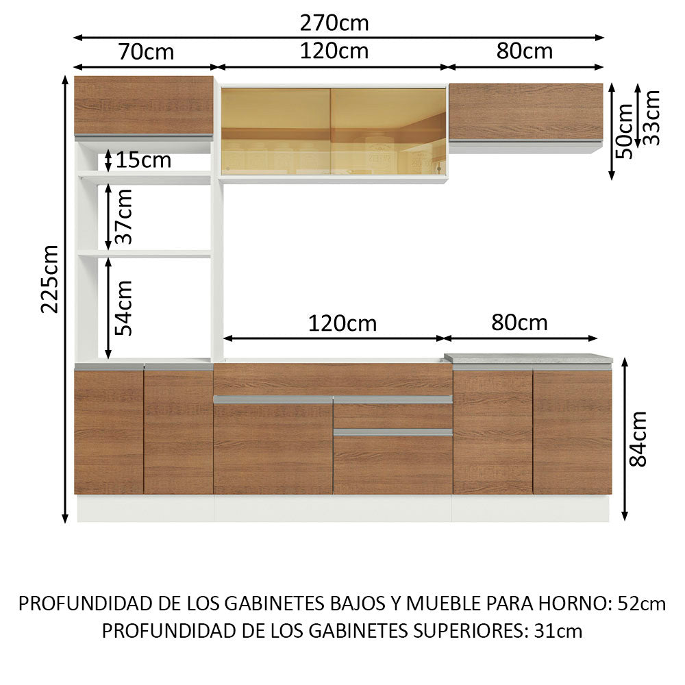 Cocina Integral Glamy 2.70 Metros Blanco/Marrón 10