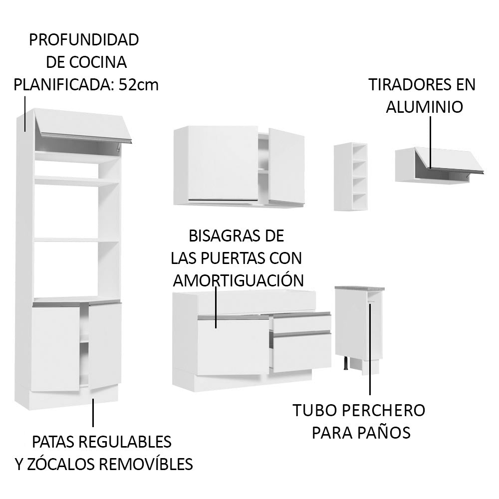 Cocina Integral Safira 2.90 m con Encimera 14 Blanco