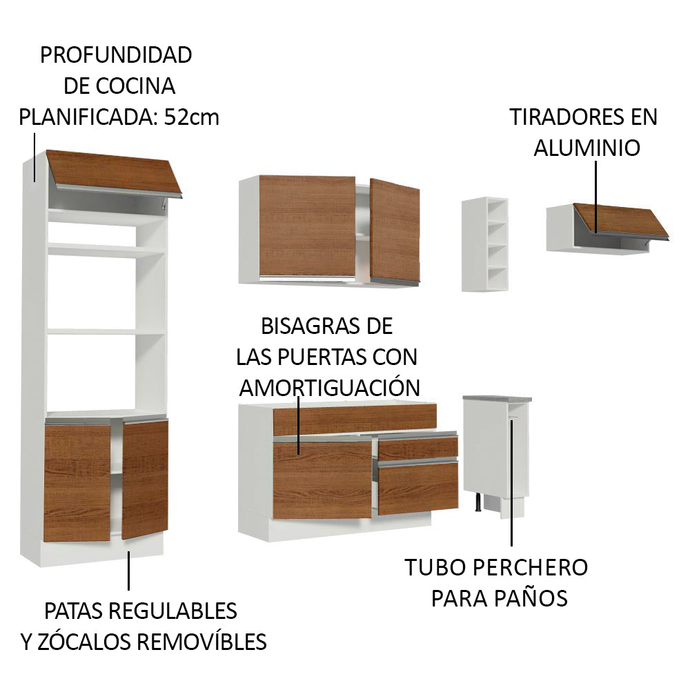 Cocina Integral Safira 2.90 m con Encimera 14 Blanco/Marrón