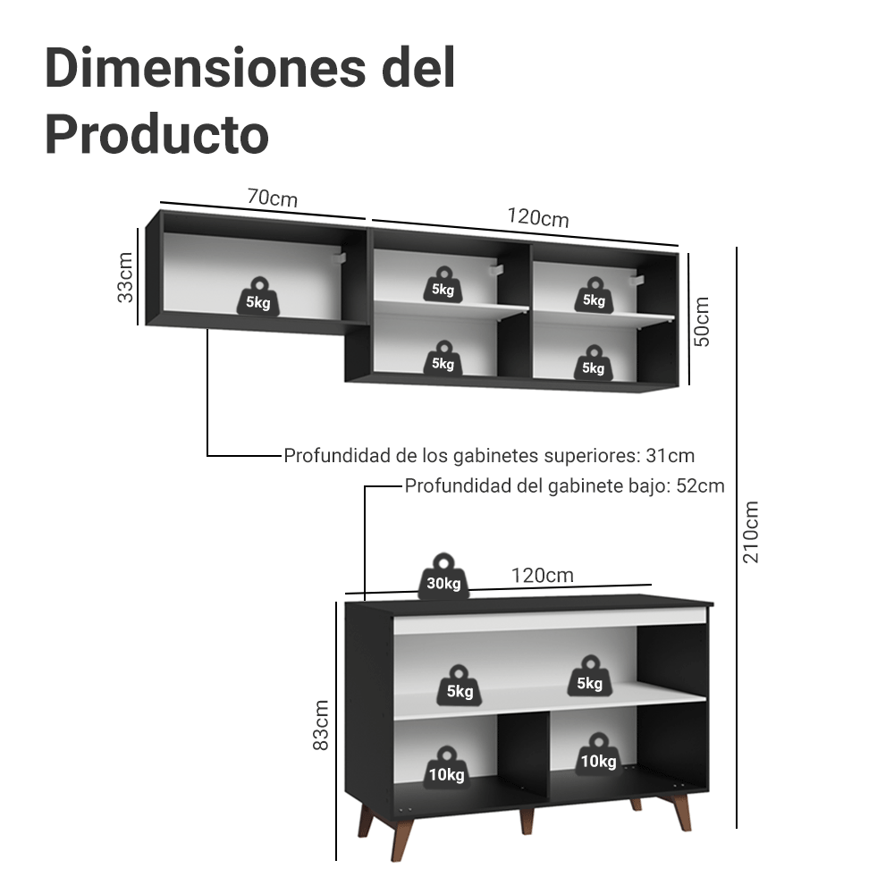 Cocina Integral Reims 1.90 m con Encimera Negro 08