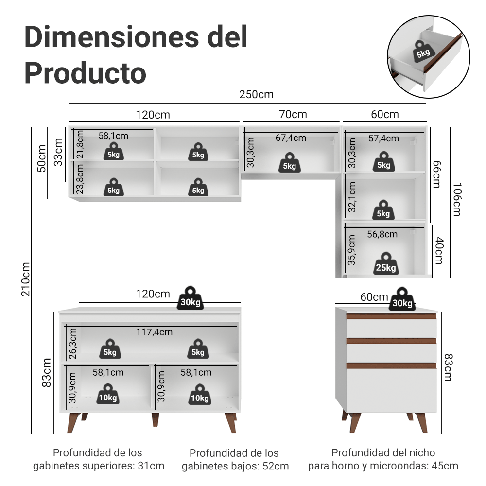 Cocina Integral Reims 2.50 m con Encimera Blanco 08