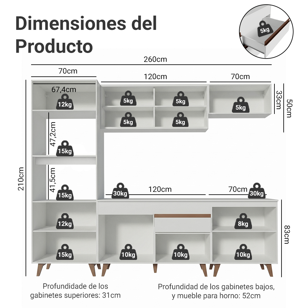 Cocina Integral Reims 2.60 m con Encimera Blanco 02