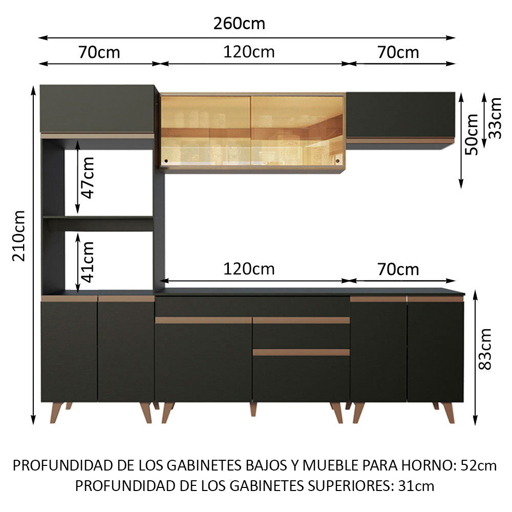 Cocina Integral Reims 2.60 m con Encimera Negro/Marrón 02