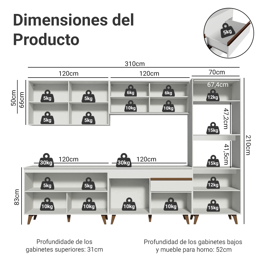 Cocina Integral Reims 3.10 m con Encimera Blanco 01