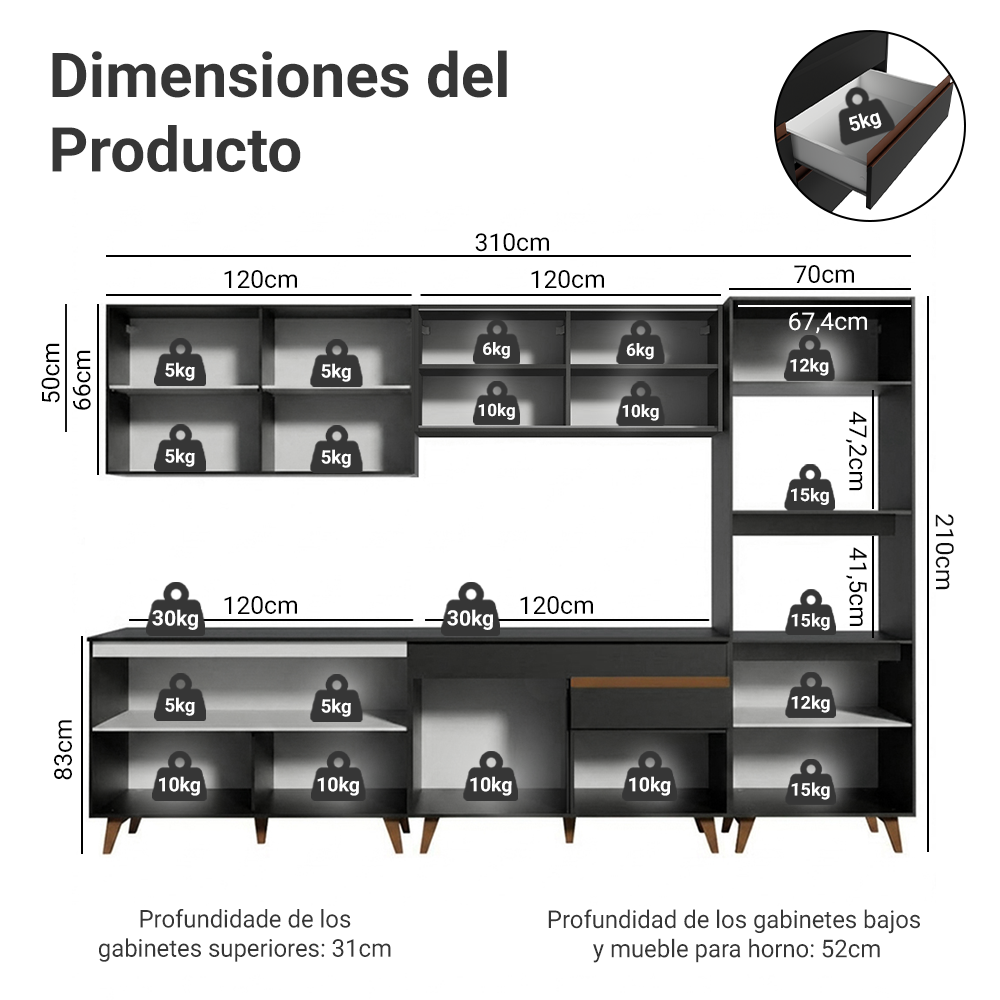 Cocina Integral Reims 3.10 m con Encimera Negro 01