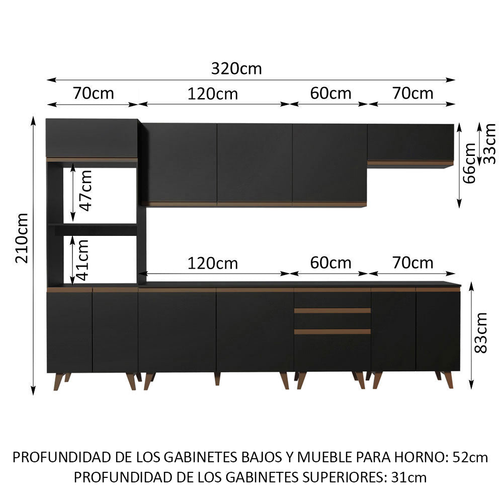 Cocina Integral Reims 3.20 m con Encimera Negro 02