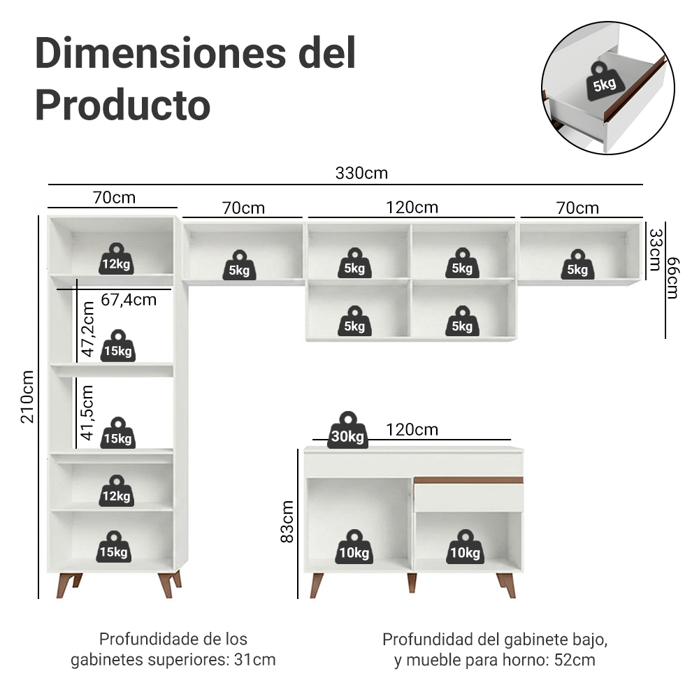 Cocina Integral Reims 3.30 m con Encimera Blanco 01
