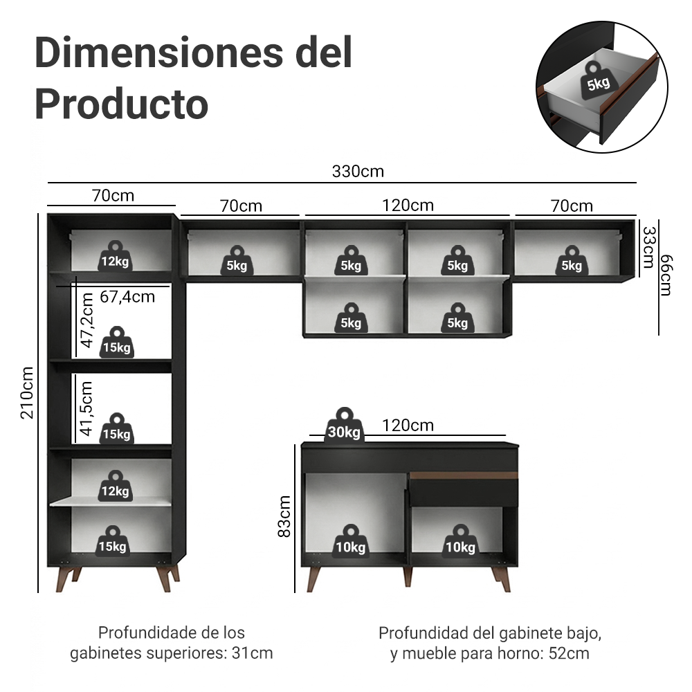 Cocina Integral Reims 3.30 m con Encimera Negro 01