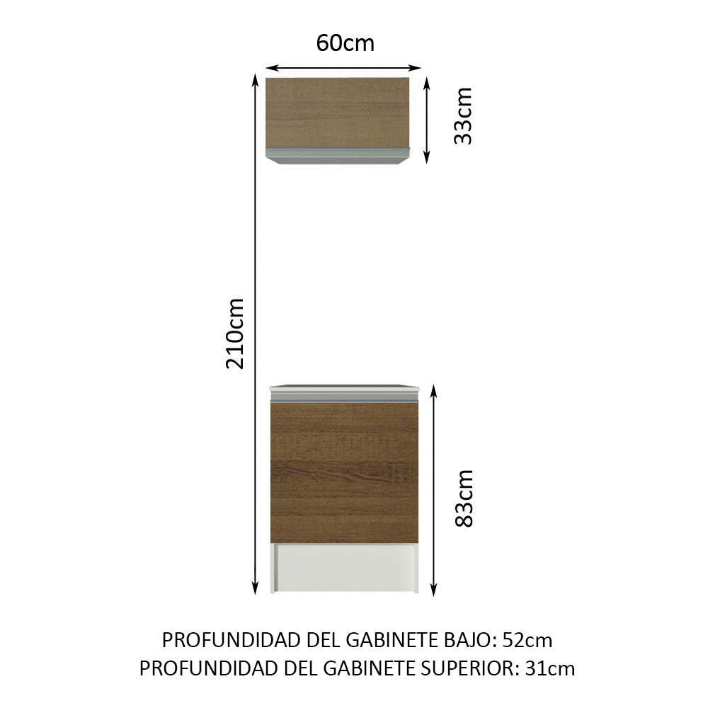 Kit Mueble de Cocina Superior y Mueble Bajo Topazio 60 cm