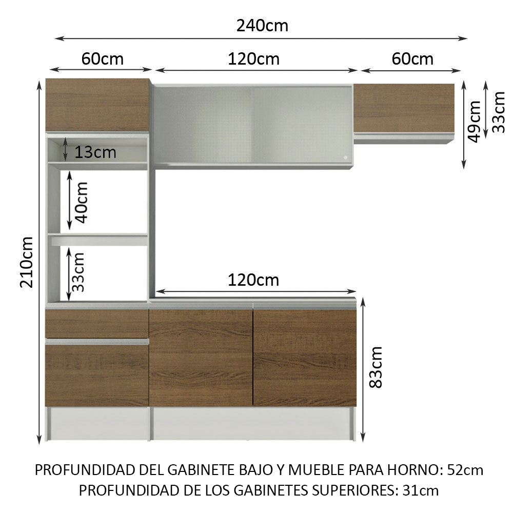Cocina Integral Topazio 2.40 m con Encimera Blanco/Marrón 01