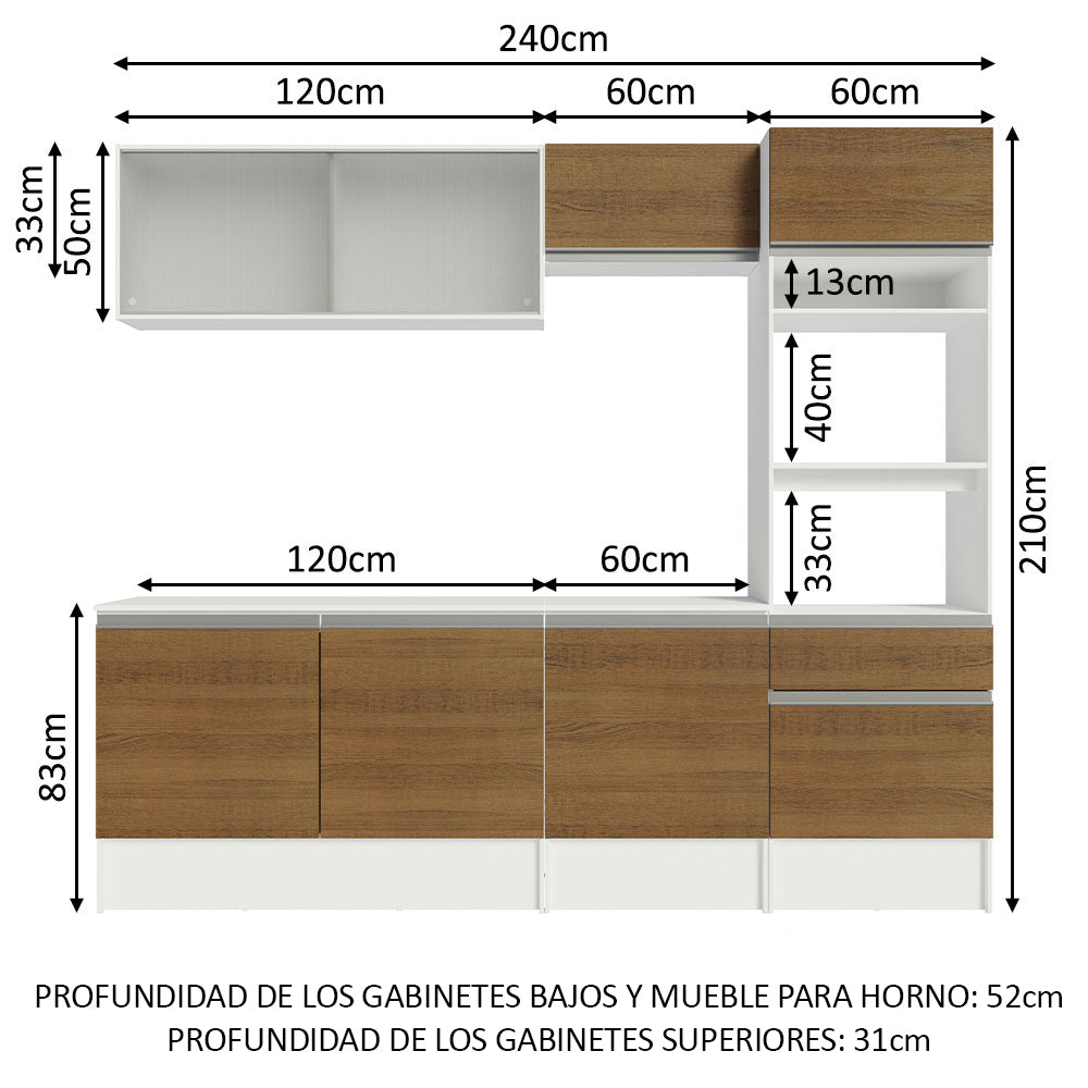 Cocina Integral Topazio 2.40 m con Encimera Blanco/Marrón 05