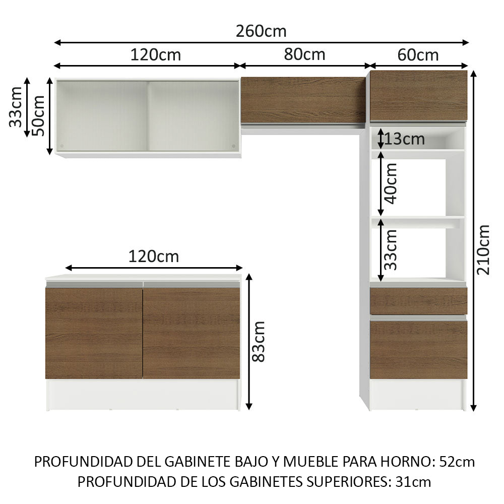 Cocina Integral Topazio 2.60 m con Encimera Blanco/Marrón