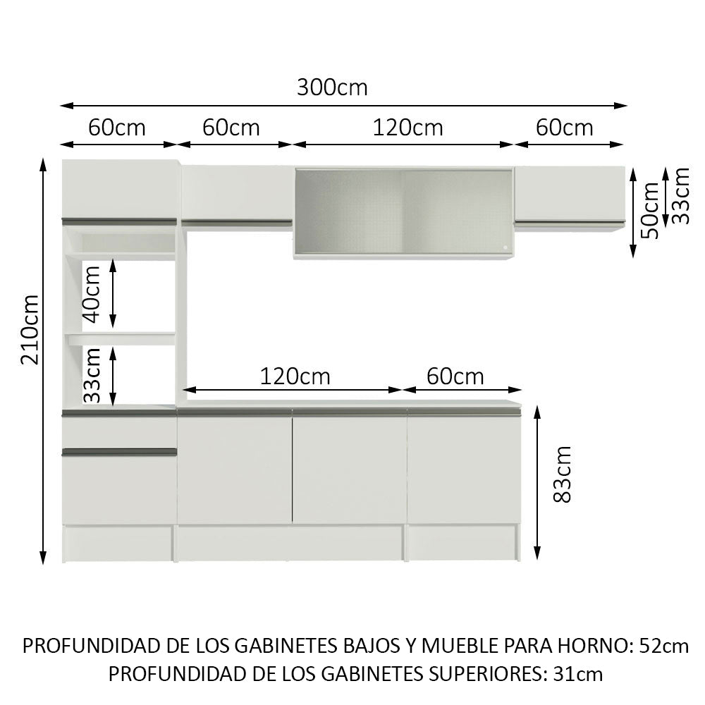 Cocina Integral Topazio 3.00 m con Encimera Blanco