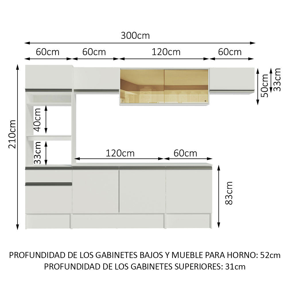 Cocina Integral Diamante 3.00 m con Encimera Blanco