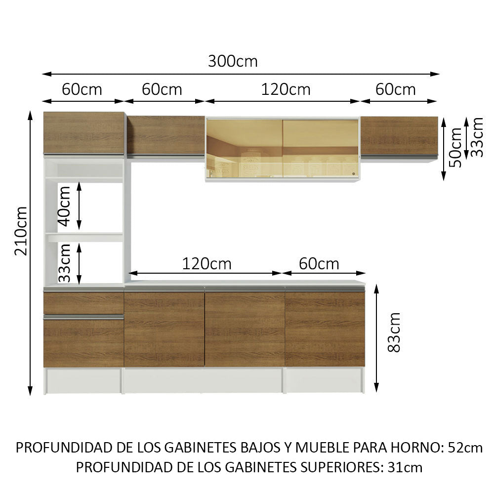 Cocina Integral Diamante 3.00 m con Encimera Blanco/Marrón