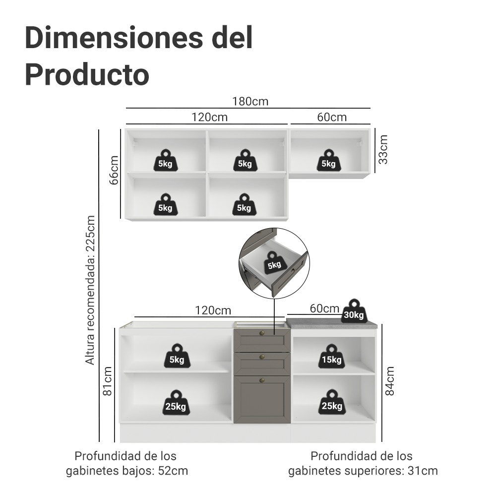 Cocina Integral Vik 1.80 Metros Blanco/Gris 01