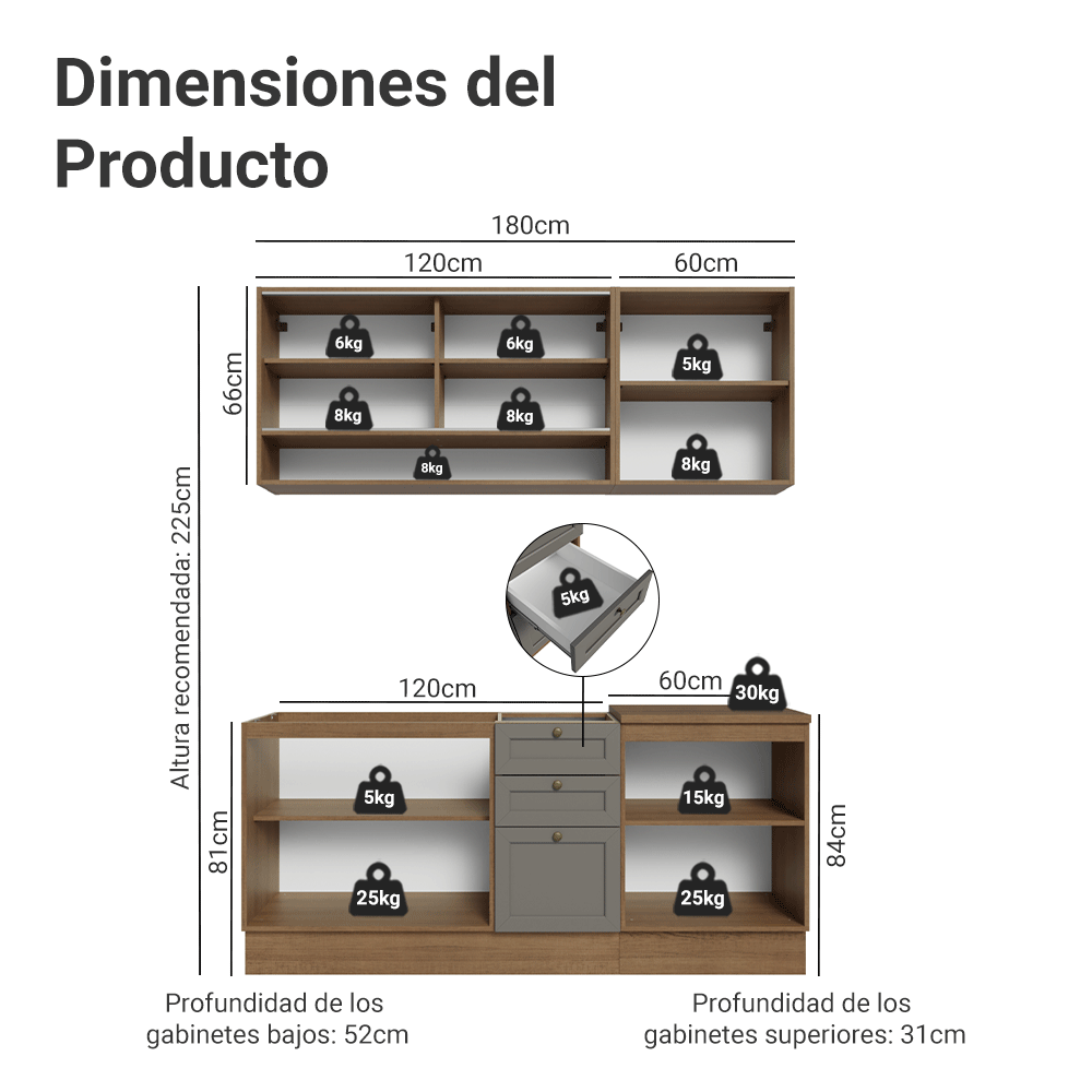 Cocina Integral Vik 1.80 Metros Marrón/Gris 03
