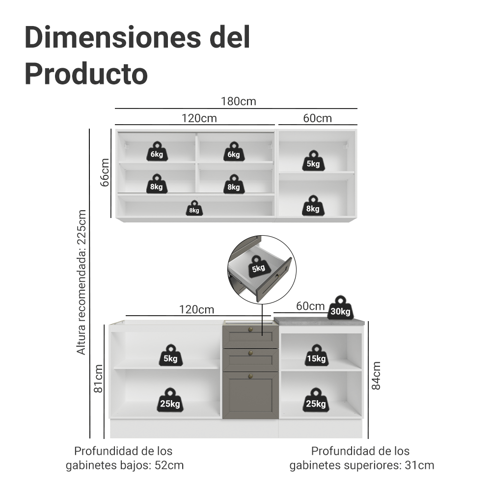 Cocina Integral Vik 1.80 Metros Blanco/Gris 04