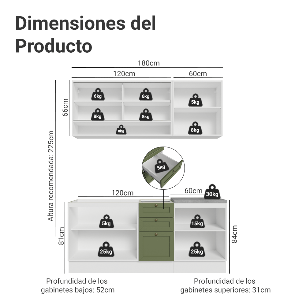 Cocina Integral Vik 1.80 Metros Blanco/Verde 04