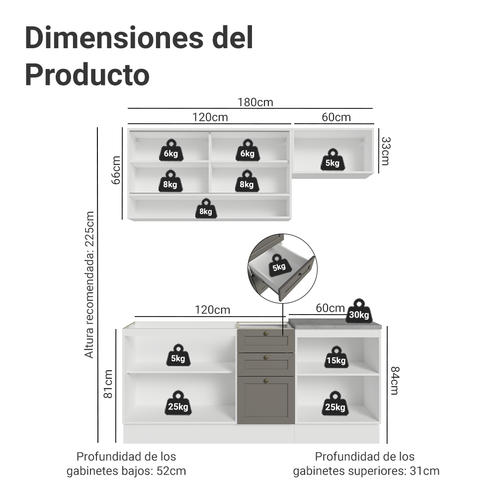 Cocina Integral Vik 1.80 Metros Blanco/Gris 05