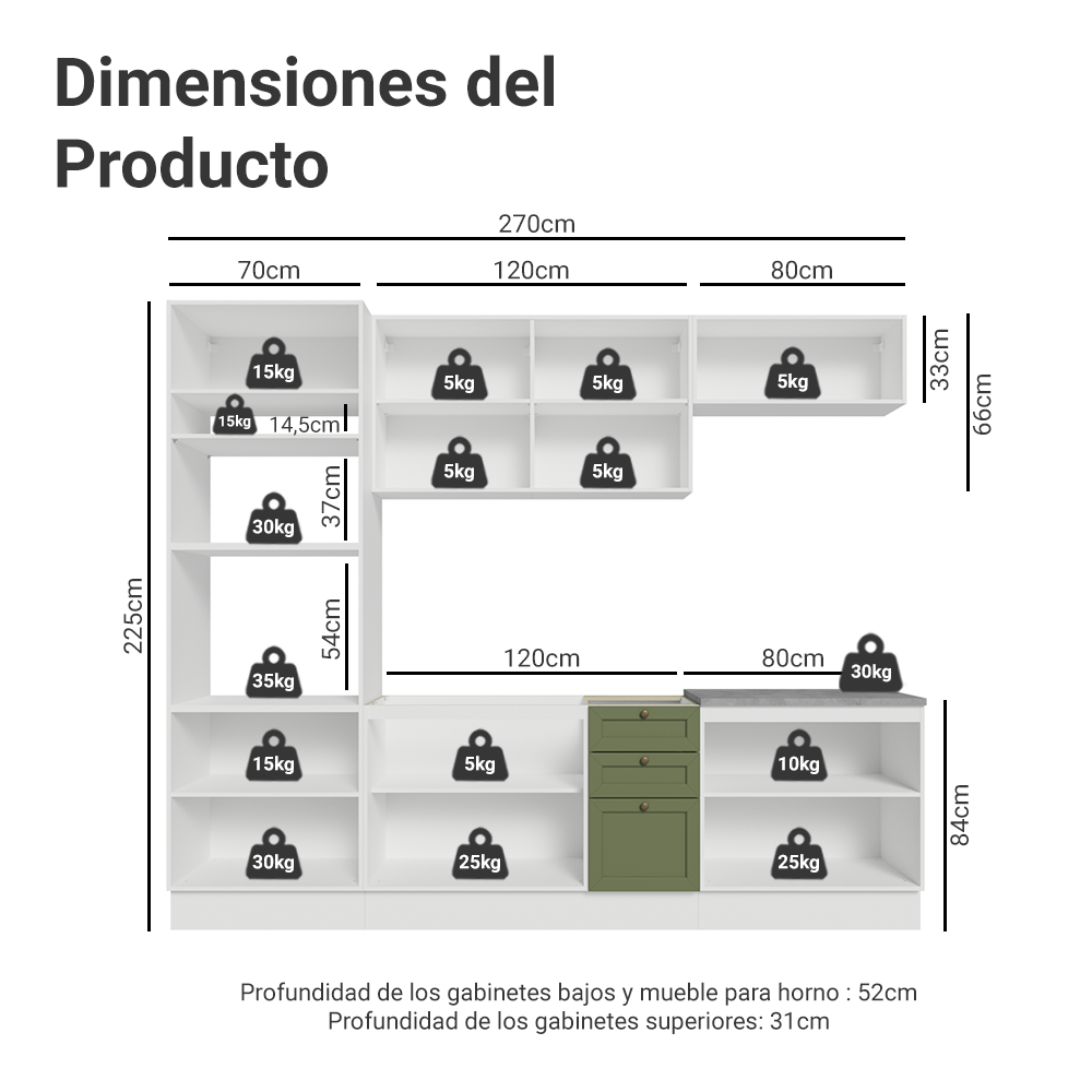 Cocina Integral Vik 2.70 Metros Blanco/Verde 01