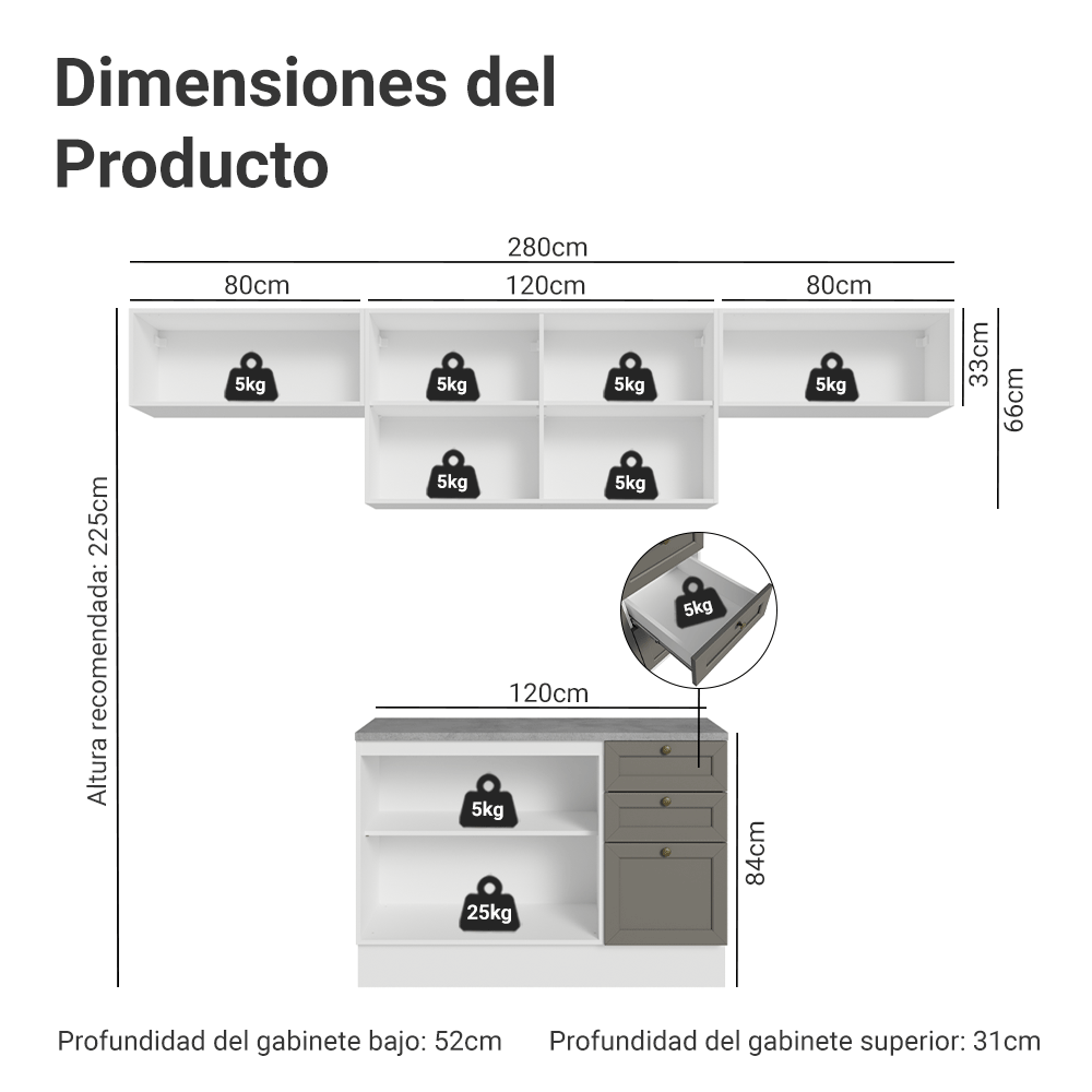 Cocina Integral Vik 2.80 m con Encimera BlancoGris 01