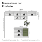 Cocina Integral Vik 2.80 m con Encimera Blanco/Verde 01