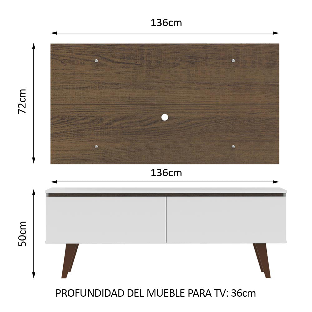 Centro de Entretenimiento para TV Le Mans Mesa y Panel Hasta 55 Pulgadas Blanco/Marrón