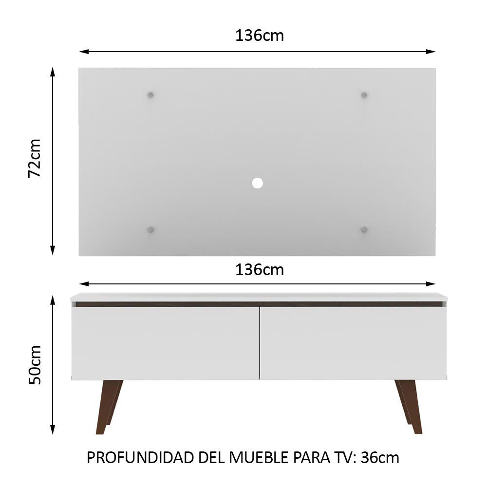 Centro de Entretenimiento para TV Le Mans Mesa y Panel Hasta 55 Pulgadas Blanco