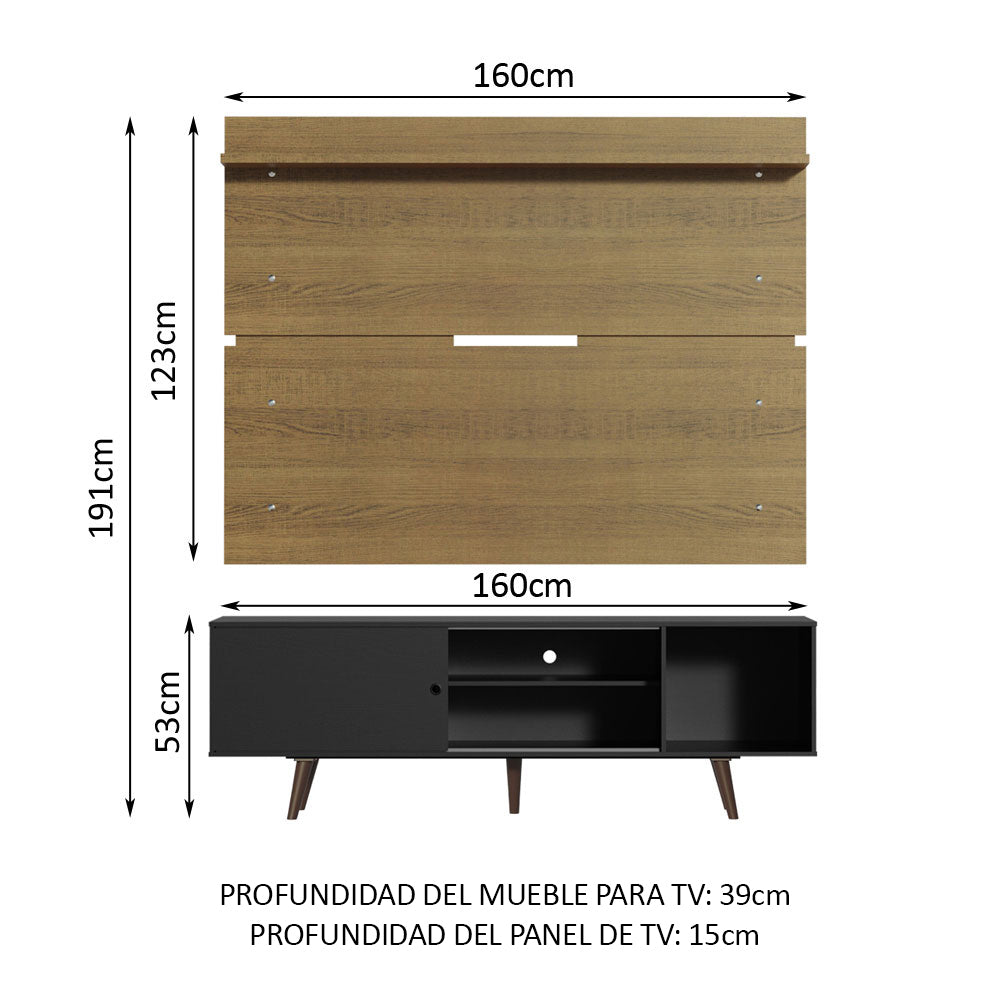 Centro de Entretenimiento para TV Dubai Mesa y Panel Hasta 65 Pulgadas Negro/Marrón (Patas Marrón)