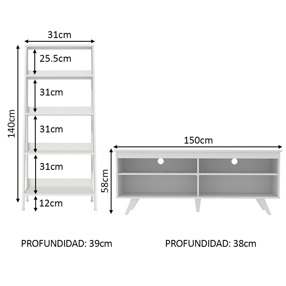 Centro de Entretenimiento para TV Udine + Mueble Estante Librero