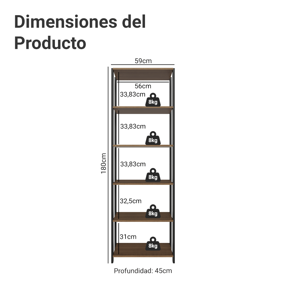 Armário Estante Multiuso para Oficina con 5 Niveles 59 cm Marrón/Negro