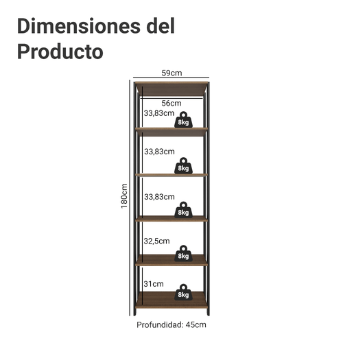 Armário Estante Multiuso para Oficina con 5 Niveles 59 cm Marrón/Negro