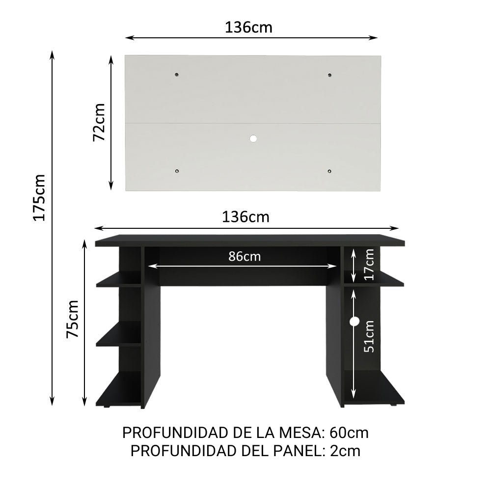 Escritorio Gamer Moderno + Panel para TV Hasta 50 Pulgadas
