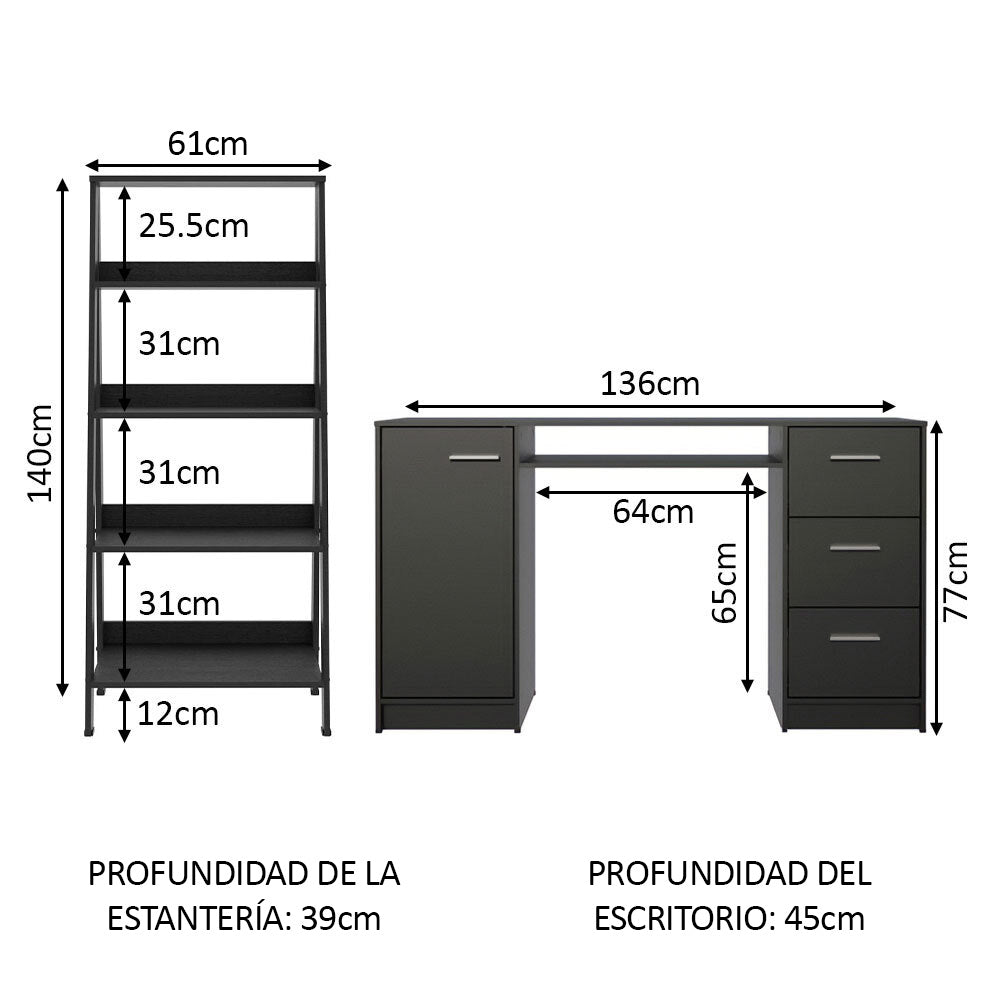 Escritorio de Oficina Alaska + Mueble Estante Librero