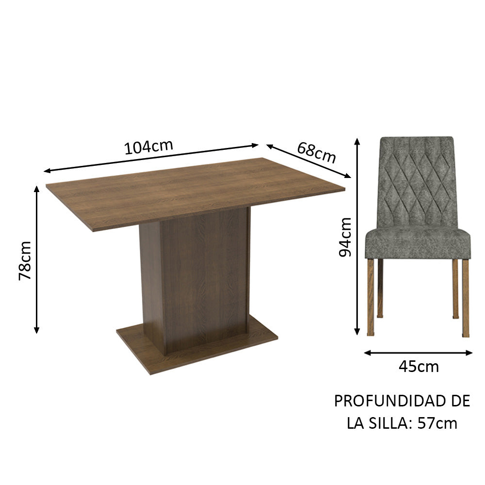 Juego de Comedor Tainá con 2 Sillas Marrón/Plateado