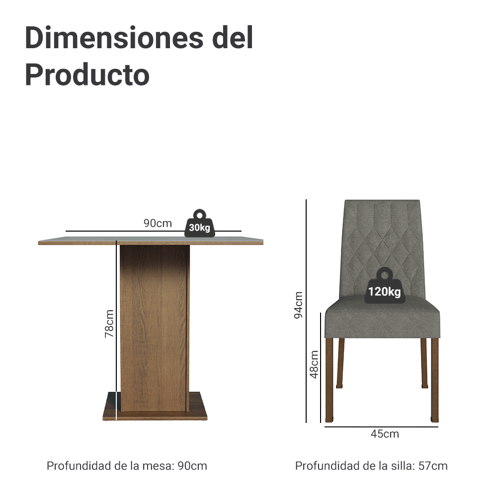 Juego de Comedor Livia con 4 Sillas Marrón/Gris/Plateado