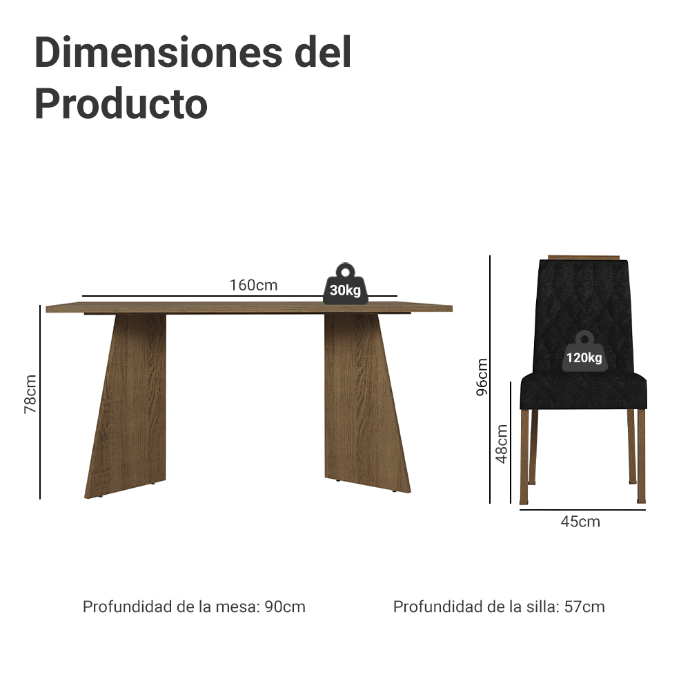 Juego de Comedor Tulum con 4 Sillas Marrón/Oxford