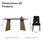 Juego de Comedor Porto con 4 Sillas - Tablero de Madera y Cristal Marrón/Negro/Oxford