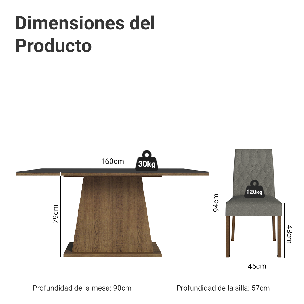 Juego de Comedor Britney con 6 Sillas Marrón/Negro/Plateado