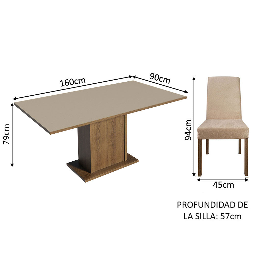 Juego de Comedor Renata con 6 Sillas Marrón/Crema/Imperial