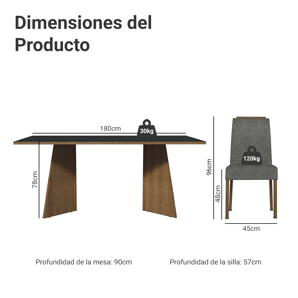 Juego de Comedor Minsk con 6 Sillas Marrón/Negro/Plateado