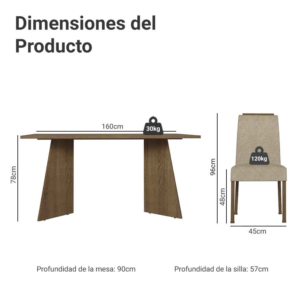 Juego de Comedor Soho con 6 Sillas Marrón/Imperial