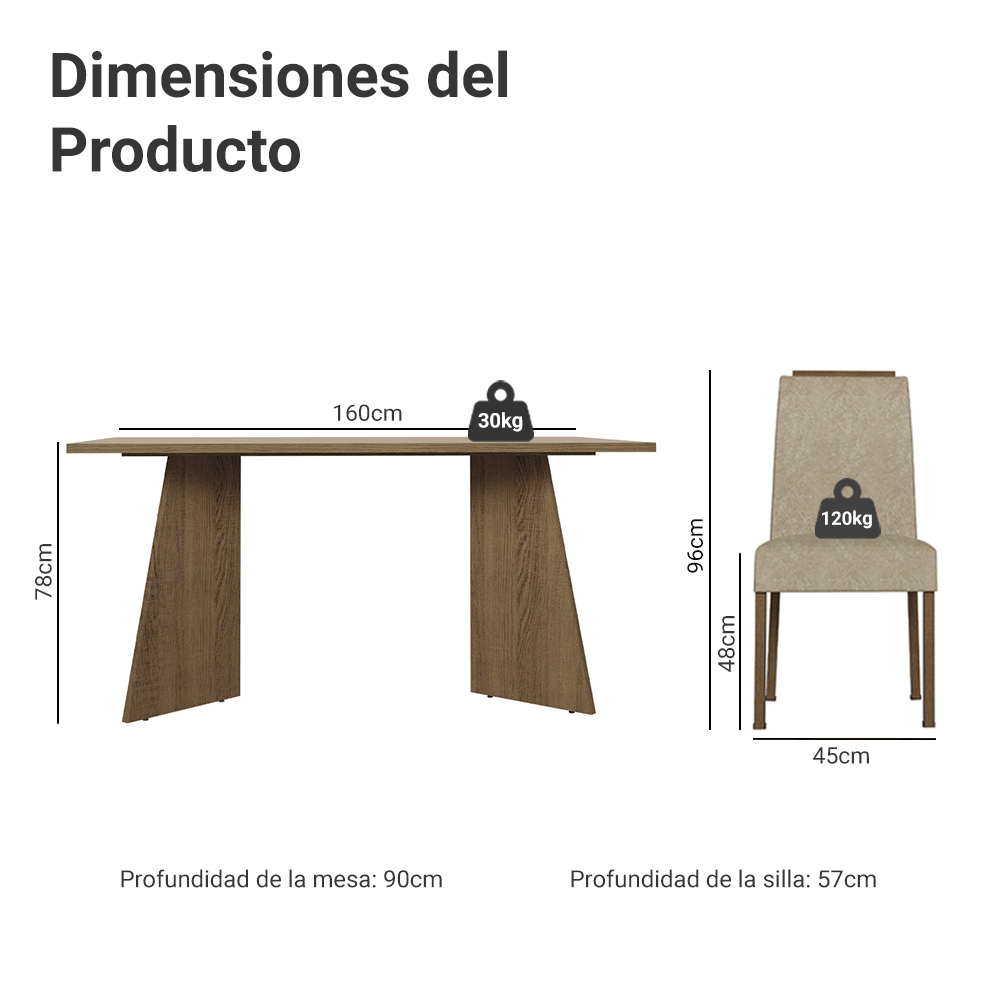 Juego de Comedor Soho con 6 Sillas Marrón/Crema/Imperial