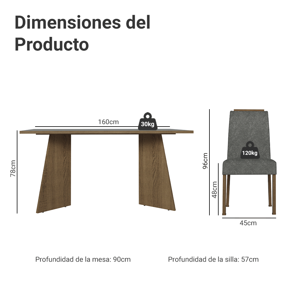 Juego de Comedor Soho con 6 Sillas Marrón/Gris/Plateado