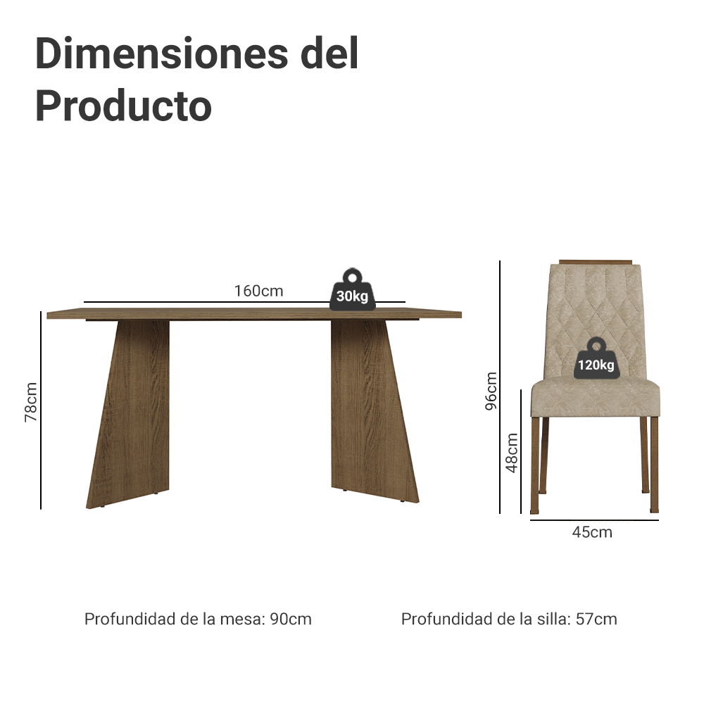 Juego de Comedor Leon con 6 Sillas Marrón/Imperial