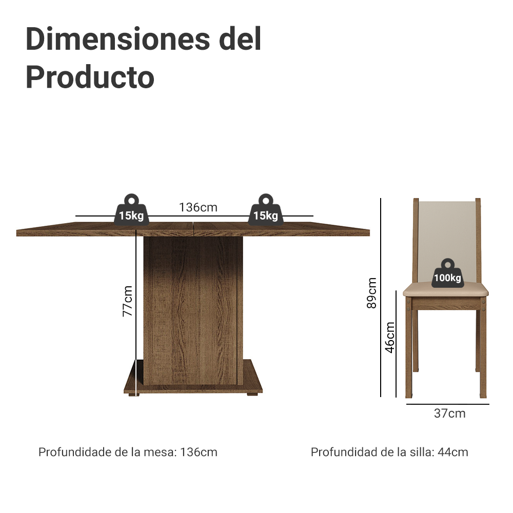 Juego de Comedor Marisa con 8 Sillas Marrón/Crema/Beige