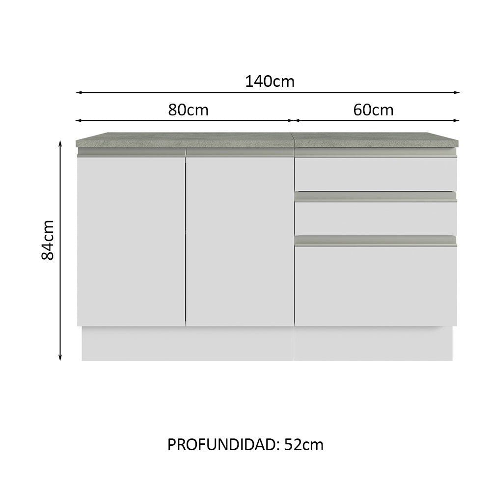 Kit 2 Muebles para Baño 140 cm 2 Puertas 3 Cajones con Encimeras