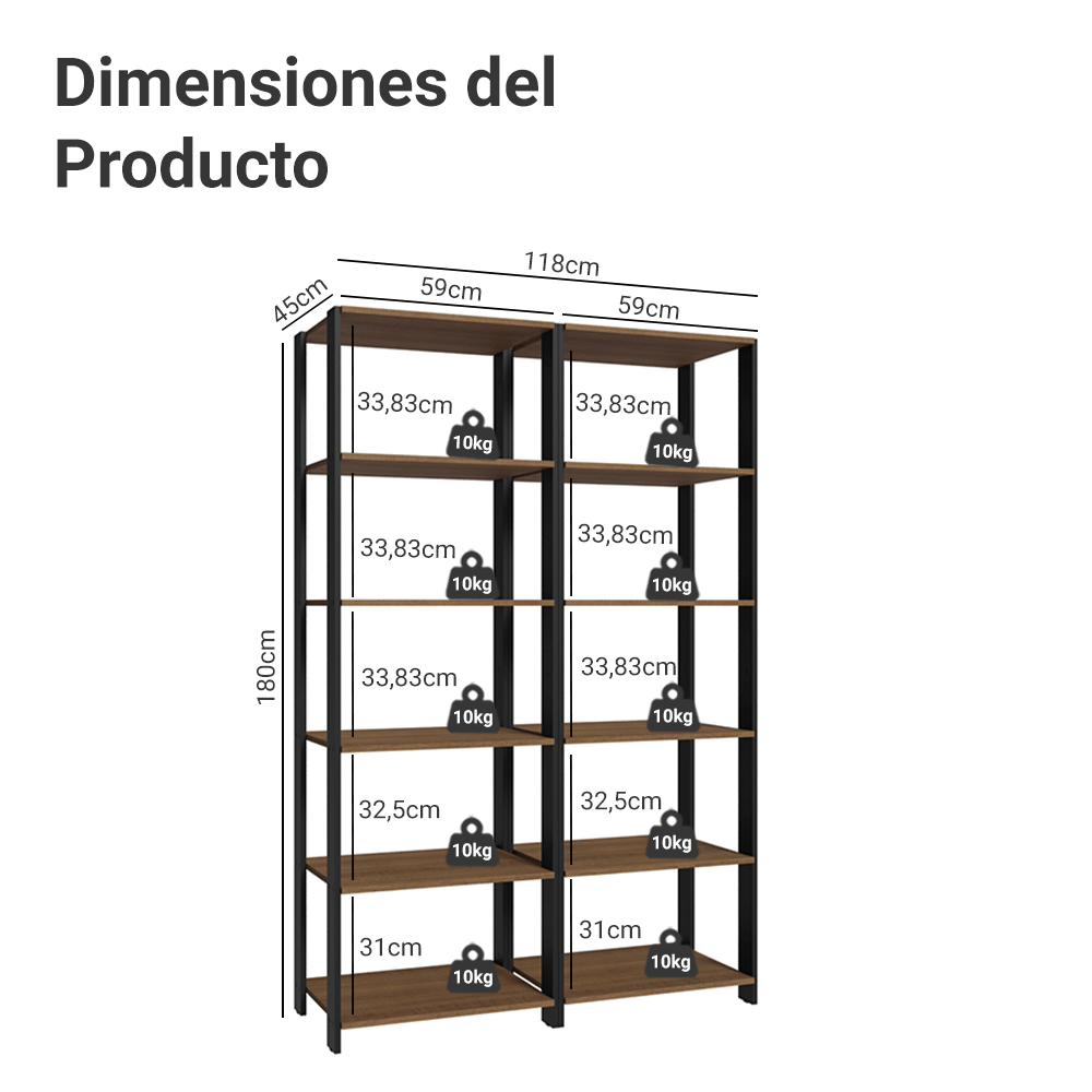 Armario Estante Organizador Multiuso Madesa con 10 Niveles 118 cm Marrón/Negro