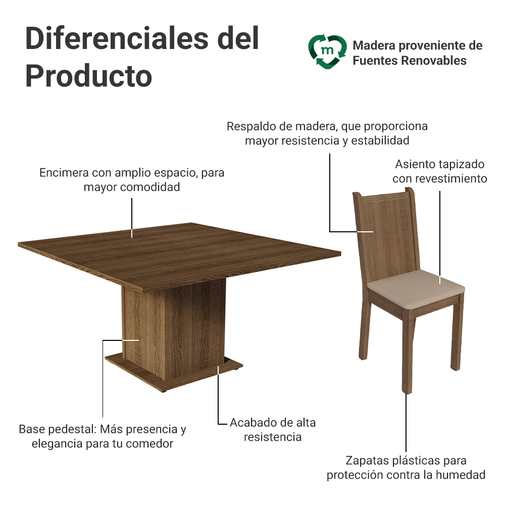 Juego de Comedor Clarice con 8 Sillas Marrón/Beige